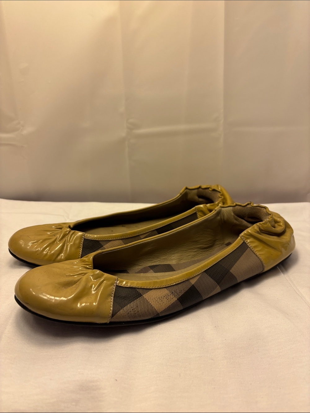 Burberry Yellow Plaid Patent Leather Ballet Flats